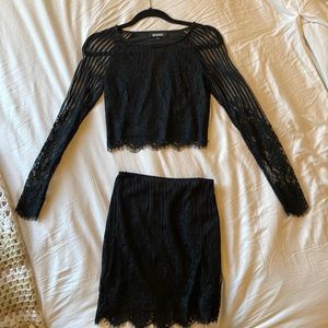 Missguided sz 8/XS lace long-sleeve crop top with matching skirt